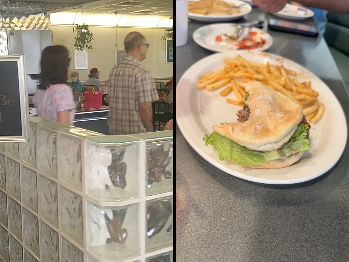 Retro diner booths and chrome accents.