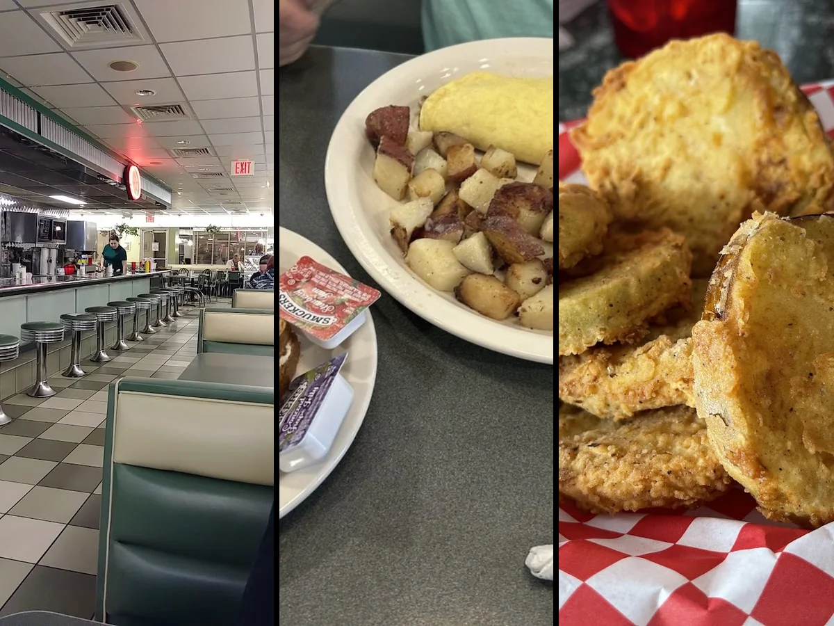 Comfort food served in a cozy diner setting.